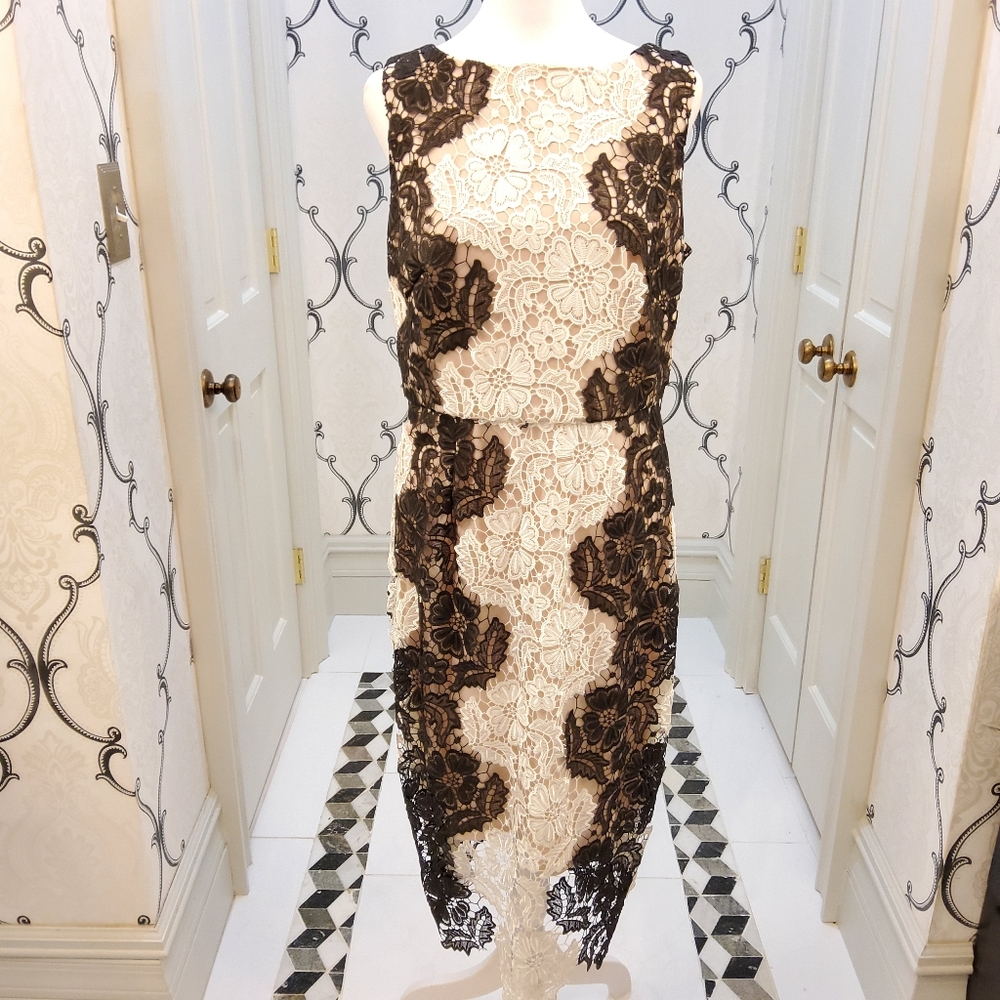 Cream and Black Modern Lace Dress